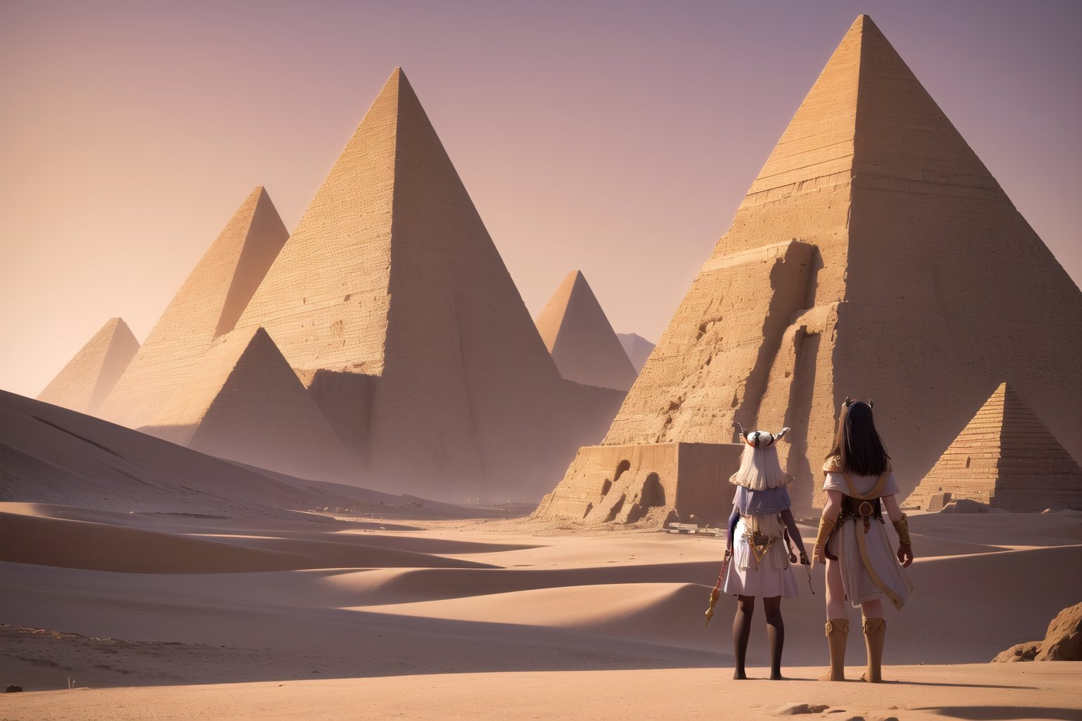 Here's a high-quality, coherent, stable diffusion prompt based on your input:

A majestic pyramid rises from the scorching desert landscape, its towering structure bathed in warm golden light as YunjinDef stands at its foot, papyrus treasure map unfolded and eyes scanning the entrance for hidden traps or ancient guardians. The sun casts long shadows across the dusty terrain, framing the scene with a sense of adventure and discovery. In the distance, the labyrinthine corridors and treacherous chambers within beckon, secrets of the pharaohs waiting to be unearthed in the golden light and desert sand.