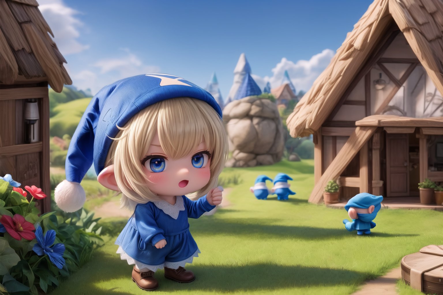 little kleedef as (Smurfs), show yourself as (Smurfs), show me your (Smurfs costume), creating an atmosphere in (Smurf Village), creating an atmosphere at (Smurf Village), show yourself as Smurf, (Grouchy Smurf), (Sasette), (Brainy Smurf), (Papa Smurf), (Clumsy Smurf), (Hauie), (Hefty Smurf),