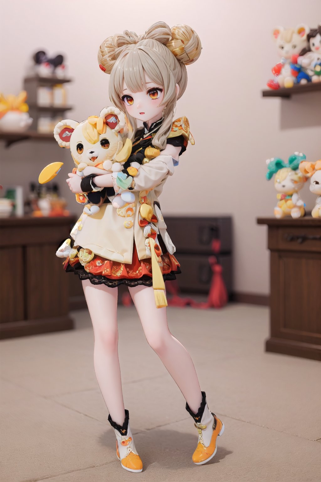 Yaoyao_Impact, full_body, blurry_background, stuffed toy, stuffed animal,