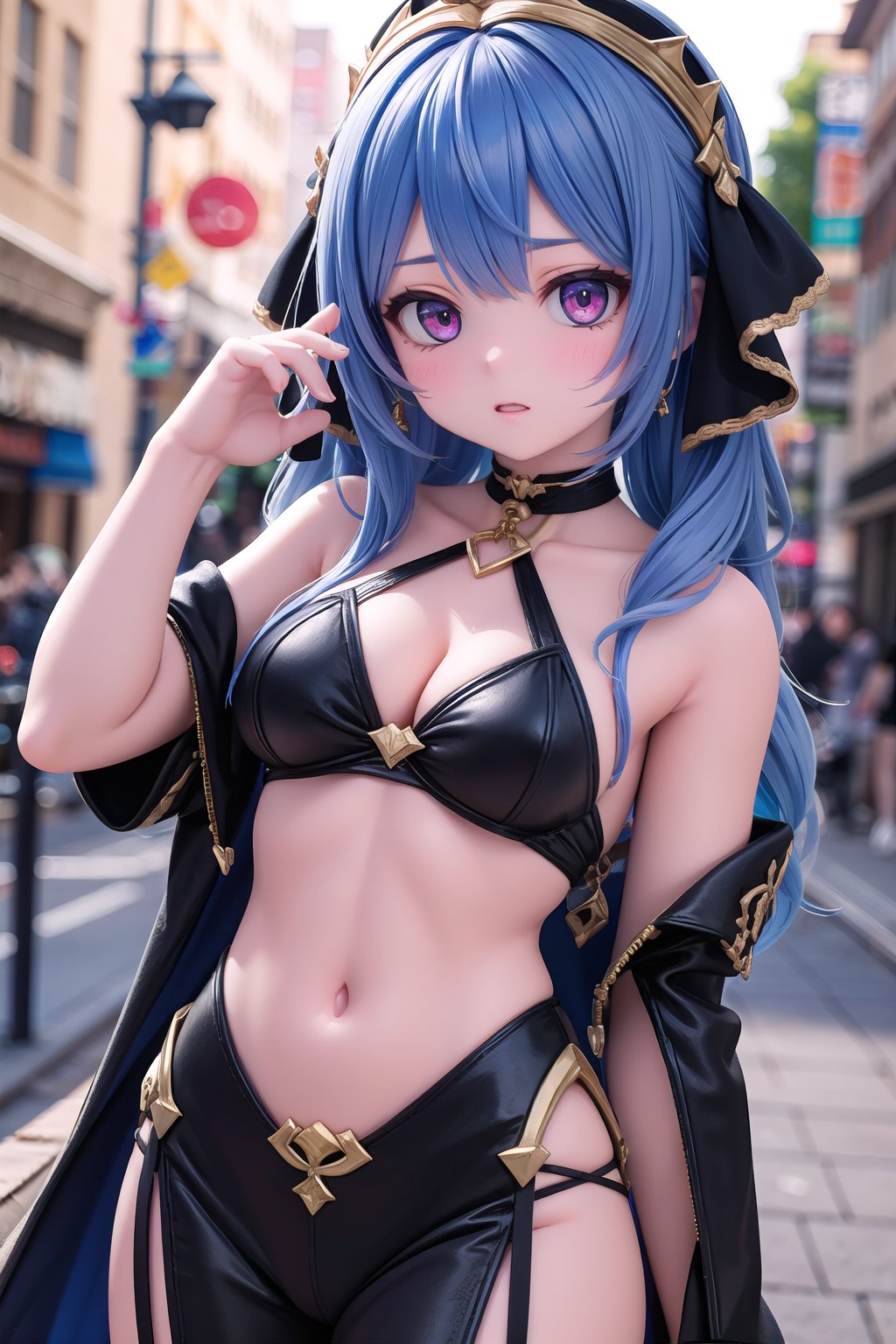 1girl, solo_female, HDR, 32k UHD, insane detailed, blurry_background, bangs, outdoor, Layla_Impact, very long hair, blue hair,