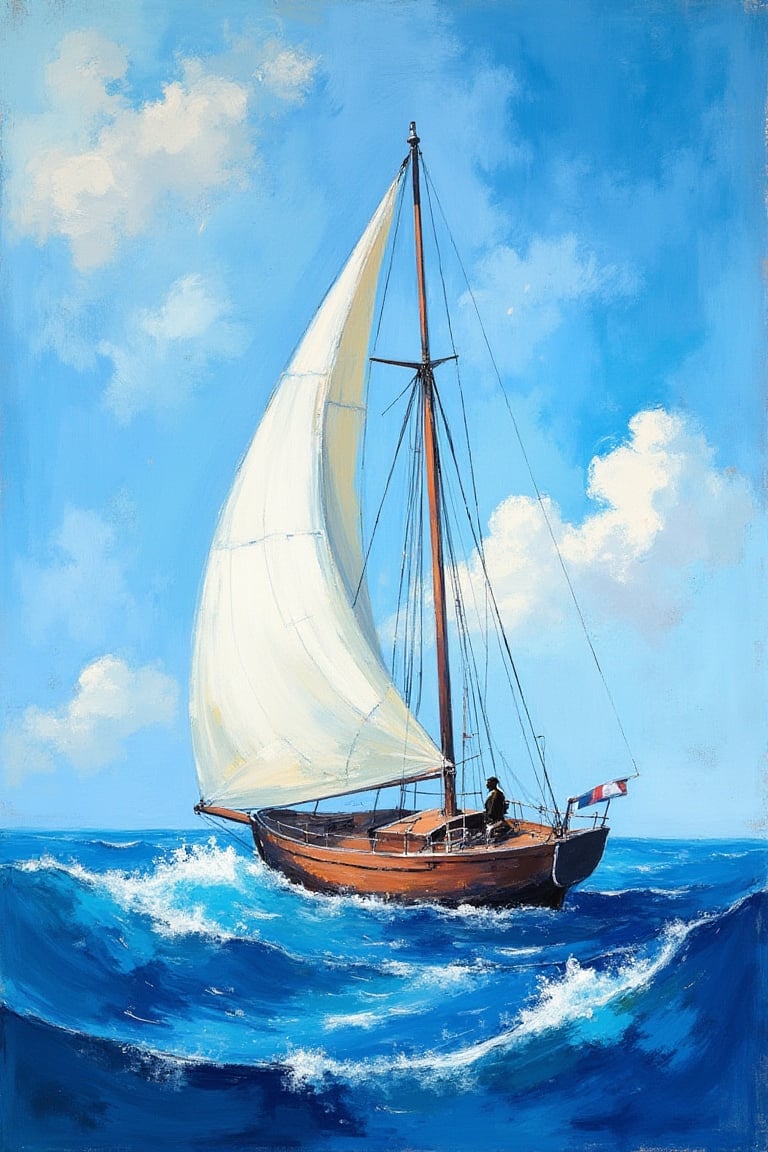 "a fine art oil painting in the abstract art style", "a sailboat on the open ocean"
