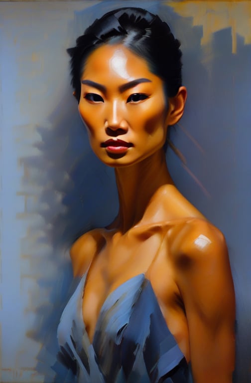 "A fine art oil painting with broad brush strokes depicting a beautiful, elegant supermodel. Standing pose. White dress, (designer diamond jewelry:1.2). Use textured impasto brush strokes. Highly detailed face with straight, beautiful nose, clear, beautiful eyes, and smooth skin. Lighting is from the front. (high level of sharpness, making facial features clear and distinct:1.0), (clean, defined edges:1.0),.The final image should have HDR and 8K resolution for exceptional clarity and depth.",civetartstyle