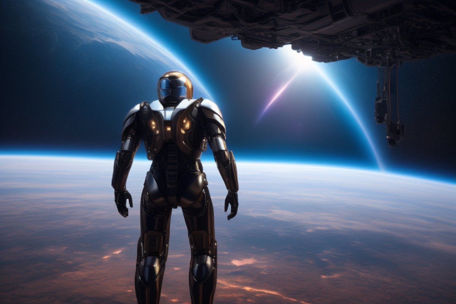 cinematic film still professional 3d model anime artwork concept art a masterpiece oil painting, comic comic Dreamscape an futuristic pilot suit falling backwards into the cosmos, the space suit,photorealistic,Futuristic room,Mecha