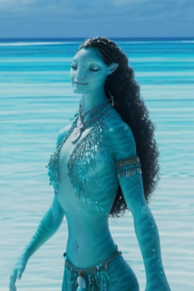 Beautiful na’vi,((Emmy Rossum)), older female, mother, aqua skin, jewelry, (( beach:background)), ((closeup)), movie scene, freckles, detailed, hdr, high quality, movie still, visible tail, skin detail,ADD MORE DETAIL