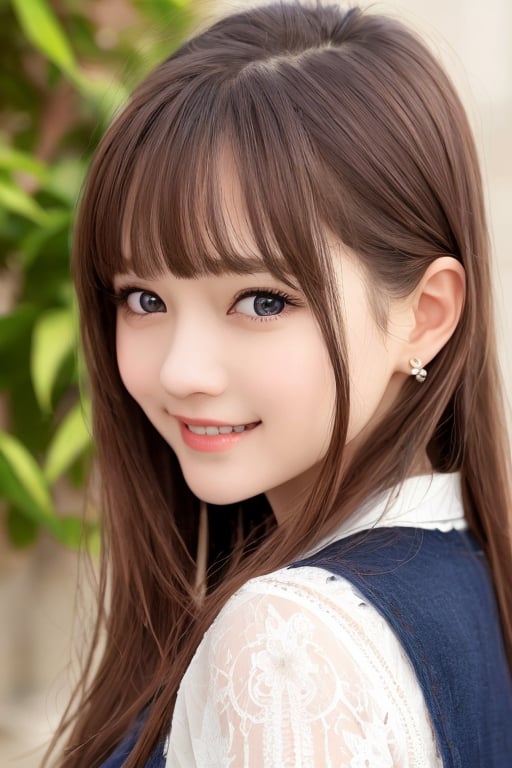 sparkling clear attractive large eyes, 
cheerful smile,
super cute loli face,  
very beautiful cute girl ,  
15 yo,
detailed beautiful eyes,
 light brown hair,
super smooth  and very silky hair, 
beautiful clear double eyelids,
long see-through bangs,
(realistic photograph)