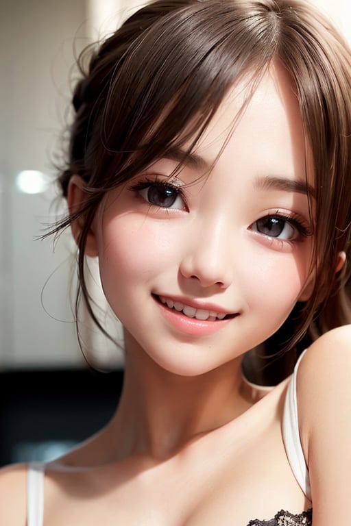 (Very beautiful pretty girl:1.2),
(very pretty face:1.3),
(large eyes:1.2),
(clear-eyed:1.1),
small straight nose,
small mouth,
round face,
(v-line jaw:1),
Beautiful detailed eyes, 
Detailed double eyelids, 
(smiling:1.4)
