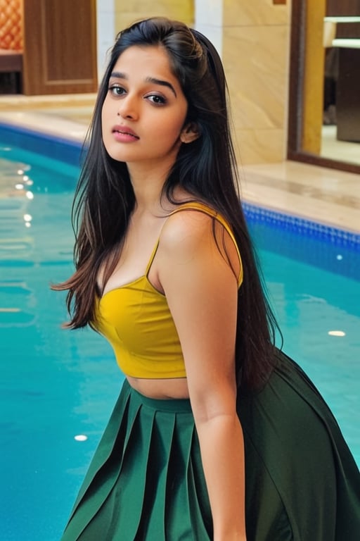 beautiful cute young attractive indian teenage girl, city girl, 18 years old, cute, Instagram model, long black_hair, warm,in hotel , indian,girl, photorealistic, ,dress,1girl,photorealis
tic,Indian real girl, Shraddha Kapoor
Look like face shape kriti sanon, instagram instagram real, real life,hi_resolution,wear  yellow panty,pool,, big boobs, green panty