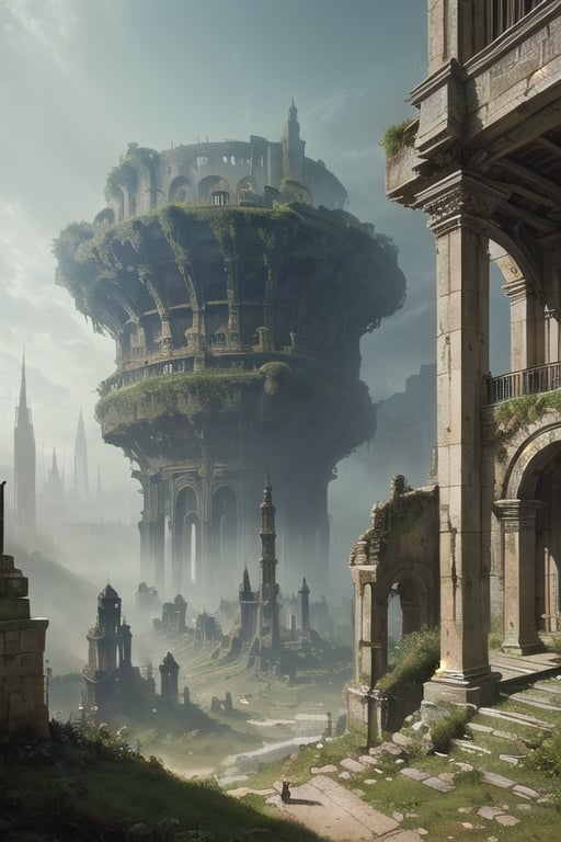 (masterpiece), vast ancient dungeon, (decrepit scenery), megastructure, nature has taken over, plants and greenery everywhere, (art by [Bastien Lecouffe-Deharme | Caspar David Friedrich:1.2), (unreal engine render, photorealistic painting, photorealism:1.2), (mysterious), add_more_creative