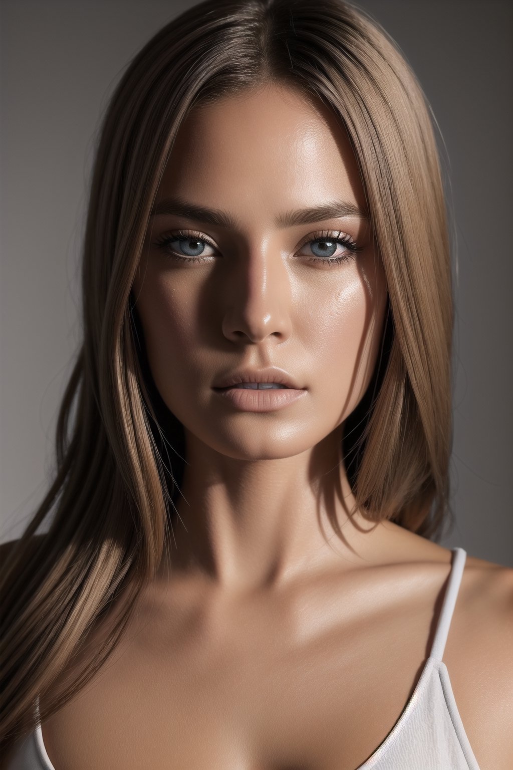 Realistic eyes, full body picture, standing, beautiful lady, blonde hair, dark makeup, hyperdetailed photography, soft light, athletic body, realistic eyes, hyperdetailed eyes, hyper realistic, 16k eyes in focus full body, very high quality image, extreme details of realism, ultra definition, 16k UHD,  