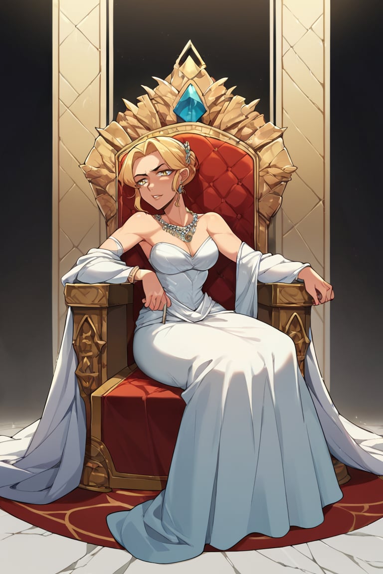 score_9, score_8_up, score_7_up, BREAK, 1girl, scottish, throne, gown, sitting