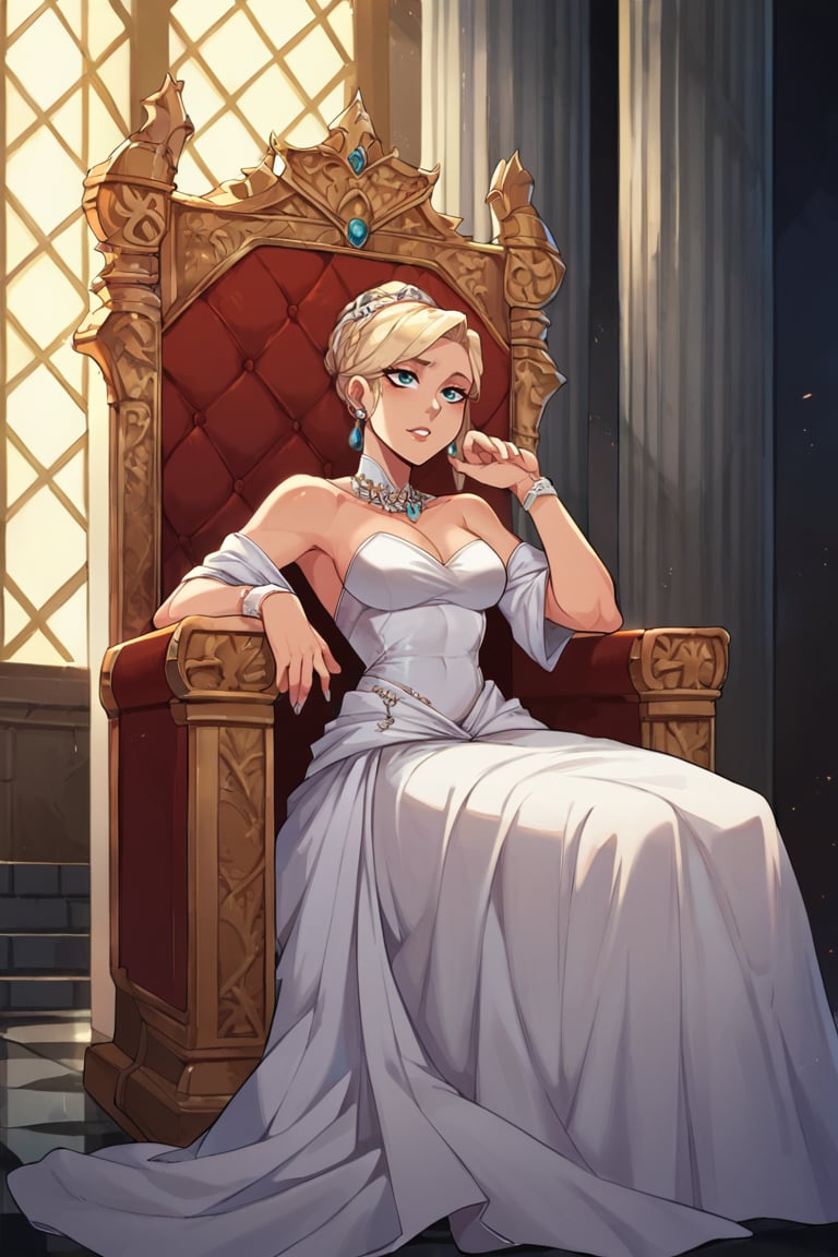 score_9, score_8_up, score_7_up, BREAK, 1girl, scottish, throne, gown, sitting