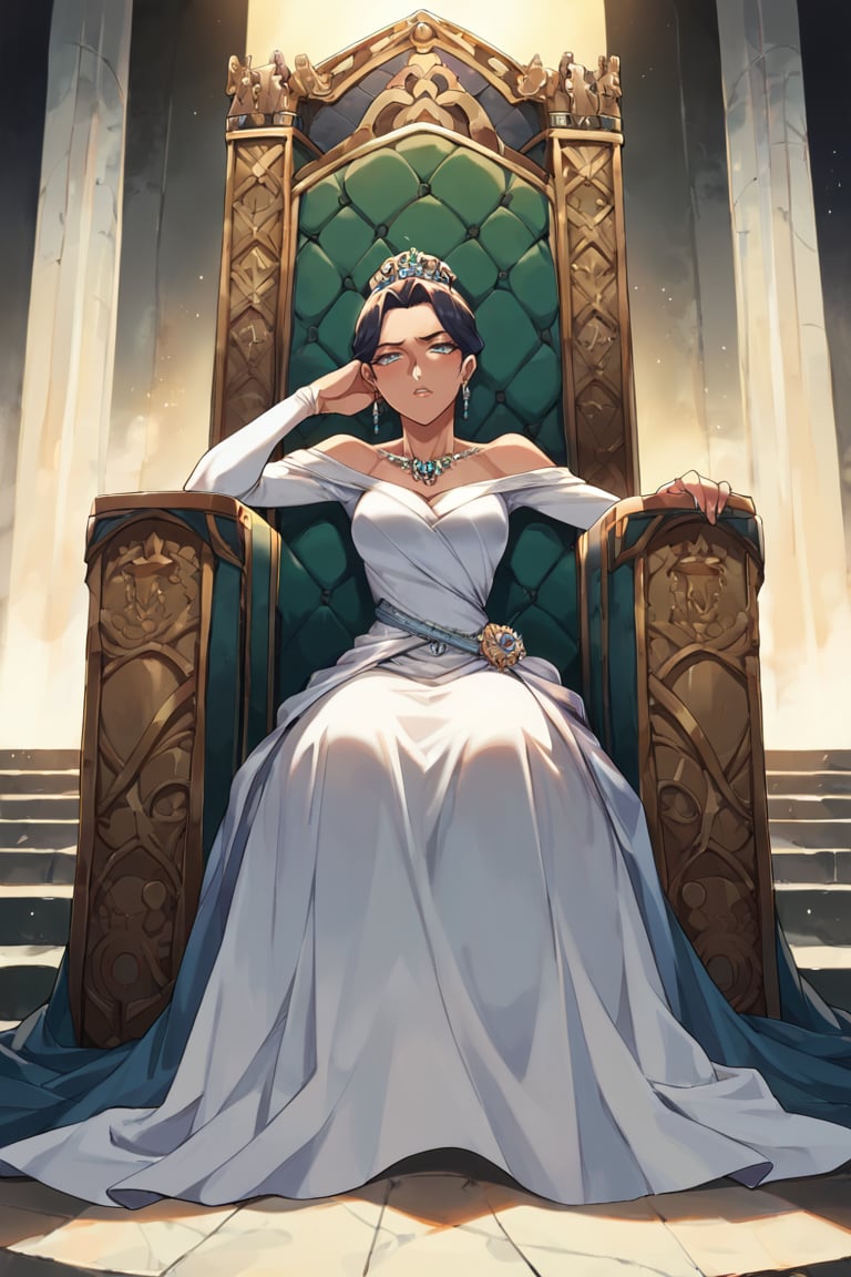 score_9, score_8_up, score_7_up, BREAK, 1girl, scottish, throne, gown, sitting, 