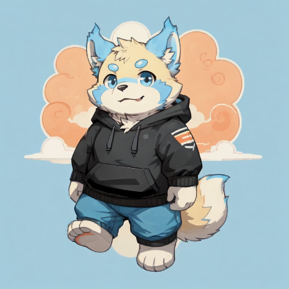 furry digital drawing, icon with this style, male,botailang,yellow fur,foot,Hoodies