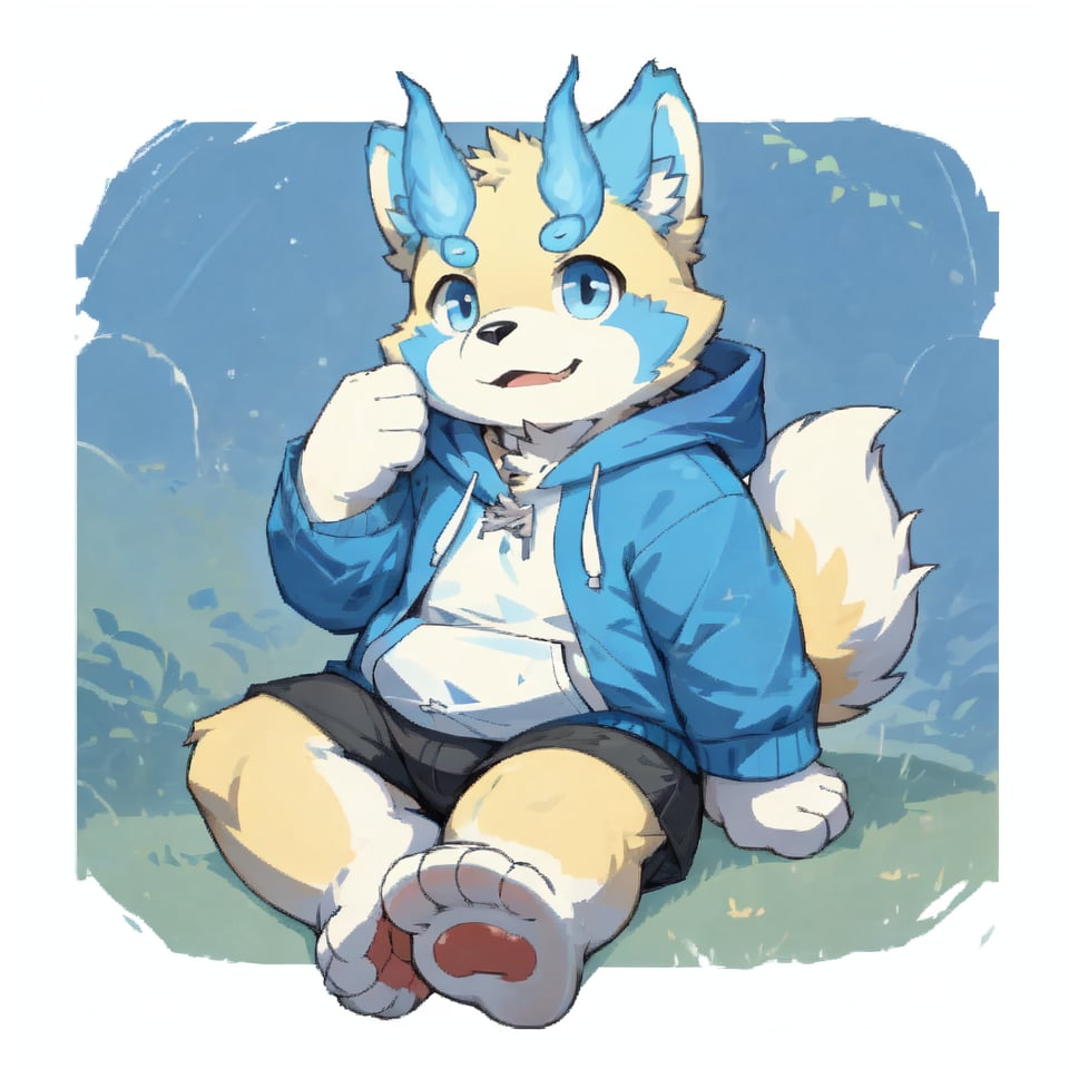 furry digital drawing, icon with this style, male,botailang,yellow fur,foot,Hoodies