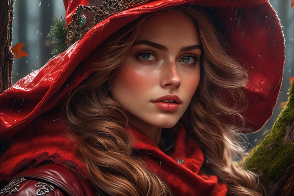  Ultra-high quality, extremely detailed, photography, glooming fantasy Woodrpunk, looking into the camera, cowboy shoots, Fill body, Hyperrealistic vision of a Red Riding Hood haute couture blending Irlandlace and translucent lether sitting on woodenChoper. Half smile. Creature villadge in the background. Rain. down angle. High-resolution details, digital artwork, highly detailed.
An Irishlace style of a witch dressed in winter gothic Red Riding Hat attire with scarf of foxfur. Half smile. Dark forest. Disheveled hair. Close-up shot. Cluttered maximalism. Low-key lighting. Photorealistic. High angle. Non-representational, colors and shapes, expression of feelings, imaginative, highly detailed, real_booster, Girl, high boots, realistic detailed skin texture, (full body), giper deteiled, cinematic realism. highly detailed, extremely high quality image, HDR, Complex Details Showing Unique and Enchanting Elements, Very Detailed Digital Painting, Dramatic Lighting, Very Realistic, real photo quality, depth of field, 16K resolution, REALISTIC, Masterpiece, photorealistic,