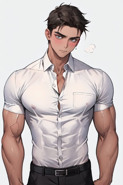 masterpiece, best quality, boy, solo, male, shirt, muscles