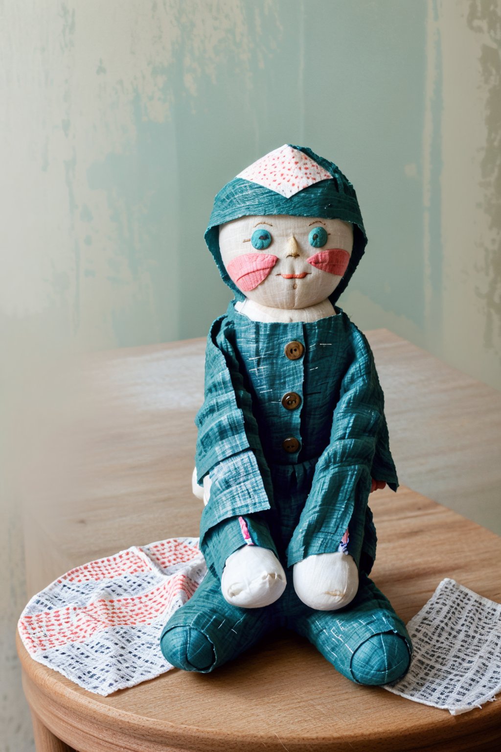 (Realistic_cloth_linen_doll_on_a_table:1.49)
