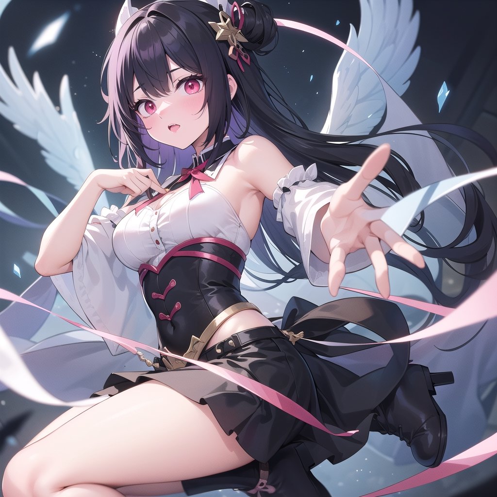 magic Girl with Doubletail blackhair and red eyes