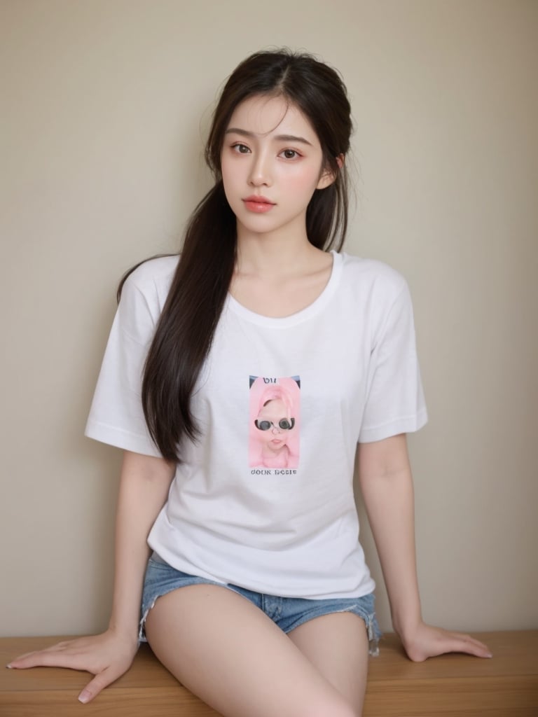Pretty korean mix French girl in malaysia, 30 years old. Average body, bright honey eyes with sharp size, sexy lips, long eyelashes. Black, ponytail, soul and spiritual mentor. T-Shirts, transparent,photorealistic