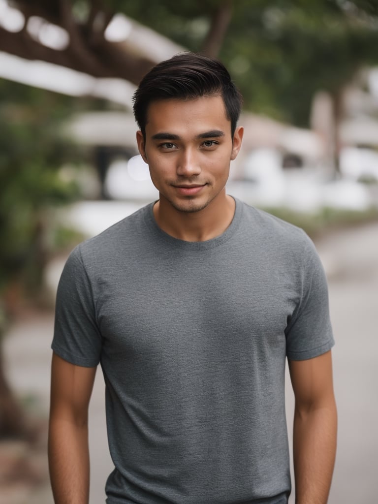 handsome chinese mix korean guy in malaysia, 30 years old. Average body, bright honey eyes with sharp size, full lips, long eyelashes. Black, ponytail, soul and spiritual mentor. T-Shirts,cinematic,photorealistic
