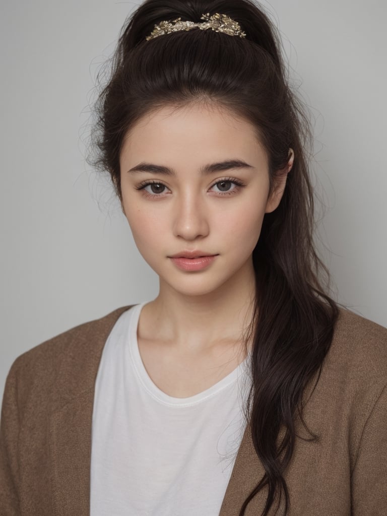 pretty french mix japanese girl in malaysia, 30 years old. Average body, bright honey eyes with sharp size, full lips, long eyelashes. Black, ponytail, soul and spiritual mentor. T-Shirts,cinematic,photorealistic,masterpiece,1 girl ,best quality