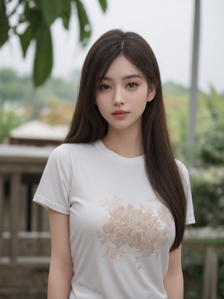 pretty chinese mix french girl in malaysia, 30 years old. Average body, bright honey eyes with sharp size, full lips, long eyelashes. Black, ponytail, soul and spiritual mentor. T-Shirts,cinematic,photorealistic,masterpiece,1 girl 