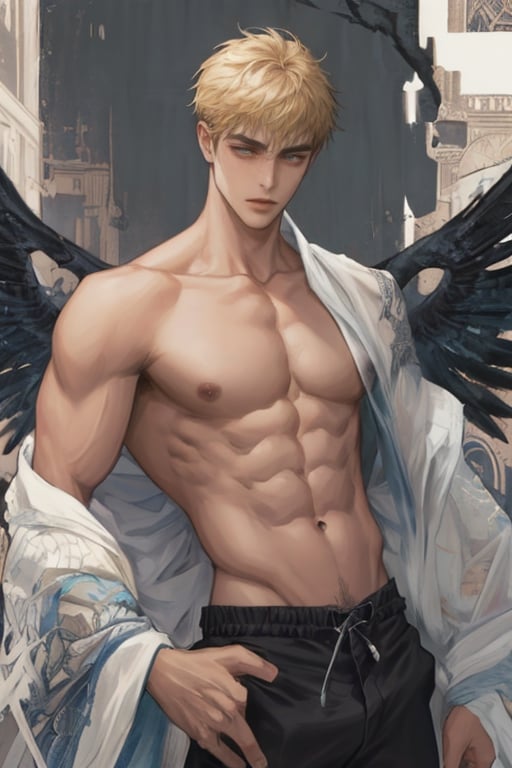 masterpiece, best quality, boy, solo, male, abdominal muscle,1boy, intricate details