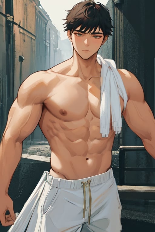 masterpiece, best quality, boy, solo, male, abdominal muscle,1boy, intricate details,1guy