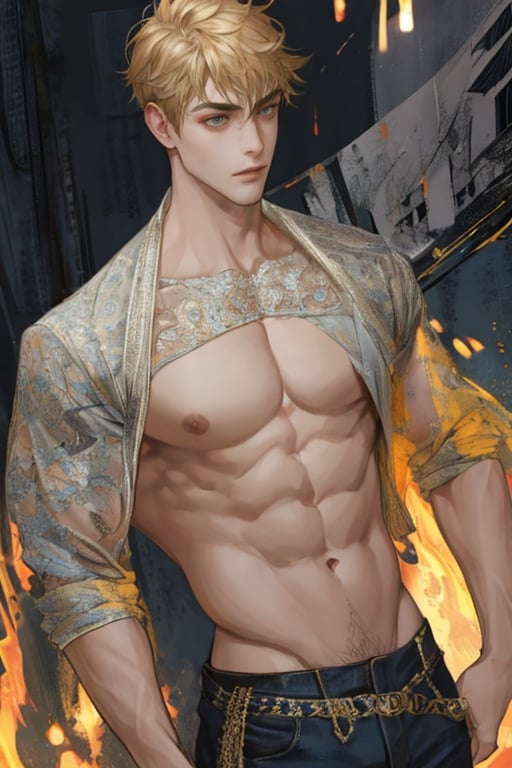 masterpiece, best quality, boy, solo, male, abdominal muscle,1boy, intricate details,1guy,1girl