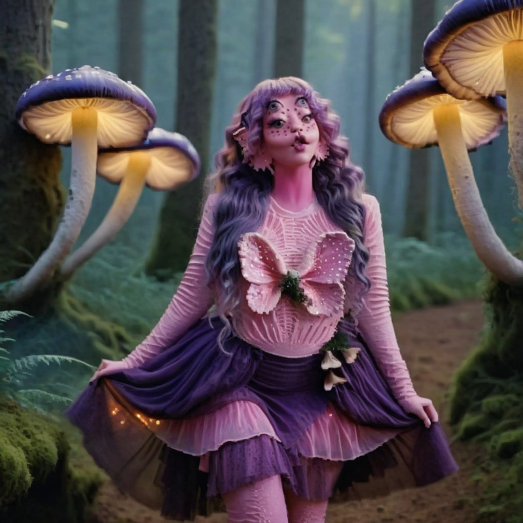 Prompt: Pink and purple makeup, gorgeous makeup, 3 girls in the middle of the forest, mushrooms, fairy dance, four eyes, Full body, dark pink short curly hair, cured and detailed outfit, her hair is long and wavy, her hair is long, 4k, 18k, hairstyle, perfect face, Melanie, Adele, Long hair, masterpiece high quality 18K, Hyperrealism, Realistic vision, rosy cheeks, realistic woman, a girl, Woman, best quality, woman, high quality, good lighting, A woman , fairy00, Long hair, Pink skin, four eyes, Fancy, model, A woman. Pink and purple makeup, gorgeous makeup, long train skirt, forest00, pink skin, four eyes, Full body, two girls, dark pink short curly hair, cured and detailed outfit, her hair is long and wavy, her hair is long, 4k , 18k, hairstyle, perfect face, Melanie, Adele, Long hair, masterpiece high quality 18K, Hyperrealism, Realistic vision, rosy cheeks, realistic woman, a girl, Woman, best quality, woman, high quality, good lighting, A woman, trio00, Long hair, Pink skin, four eyes, Fancy, model, A woman,Big Quality, Masterpiece, High Quality,Melanie Martinez, Beautiful, 3girls,4 eyes, Nymph, Pink Skin