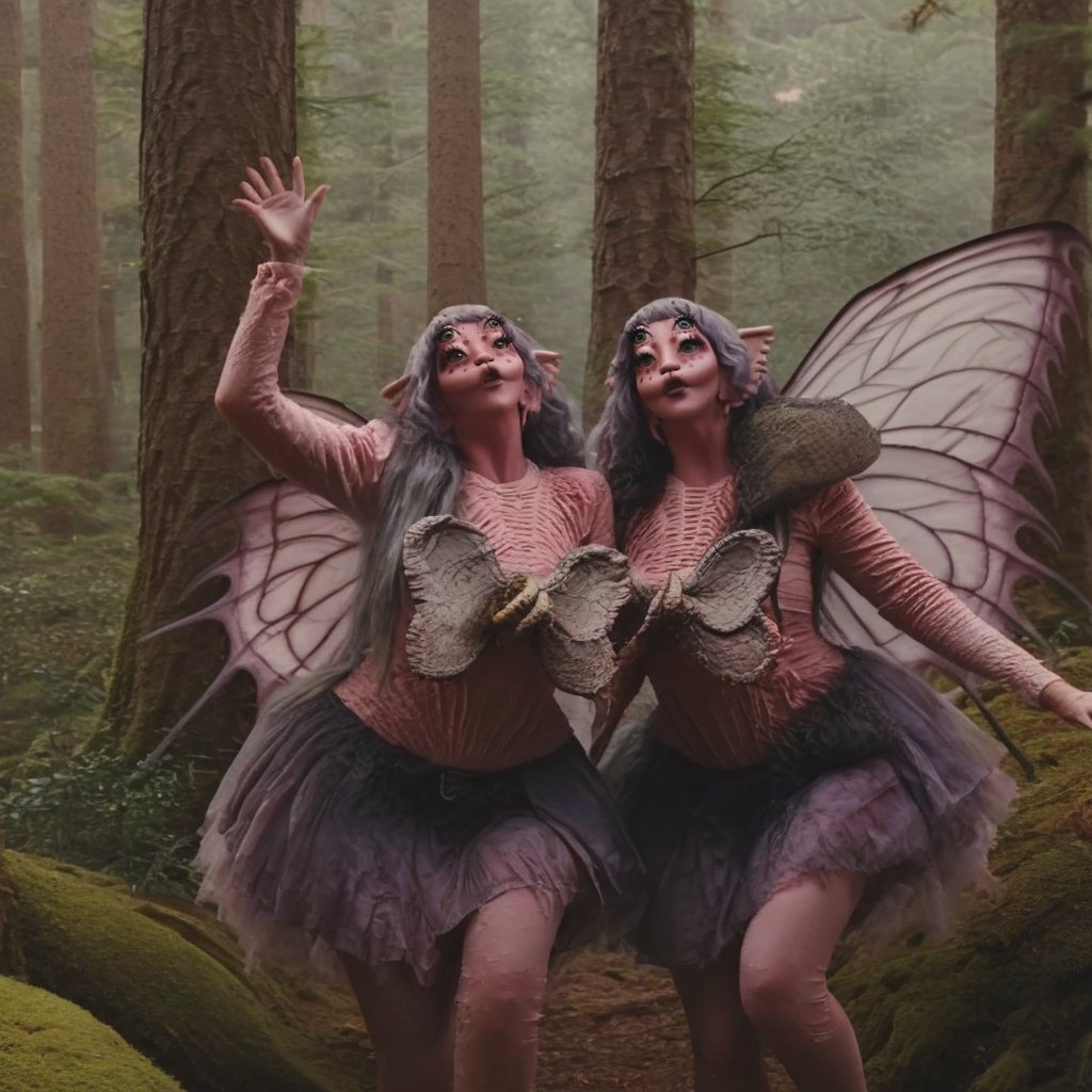 Prompt: Pink and purple makeup, gorgeous makeup, two girls in the middle of the forest, mushrooms, fairy dance, four eyes, Full body, dark pink short curly hair, cured and detailed outfit, her hair is long and wavy, her hair is long, 4k, 18k, hairstyle, perfect face, Melanie, Adele, Long hair, masterpiece high quality 18K, Hyperrealism, Realistic vision, rosy cheeks, realistic woman, a girl, Woman, best quality, woman, high quality, good lighting, A woman , fairy00, Long hair, Pink skin, four eyes, Fancy, model, A woman. Pink and purple makeup, gorgeous makeup, long train skirt, forest00, pink skin, four eyes, Full body, two girls, dark pink short curly hair, cured and detailed outfit, her hair is long and wavy, her hair is long, 4k , 18k, hairstyle, perfect face, Melanie, Adele, Long hair, masterpiece high quality 18K, Hyperrealism, Realistic vision, rosy cheeks, realistic woman, a girl, Woman, best quality, woman, high quality, good lighting, A woman, duo00, Long hair, Pink skin, four eyes, Fancy, model, A woman,Big Quality, Masterpiece, High Quality,Melanie Martinez, Beautiful, 2_girls,4 eyes, Nymph, Pink Skin