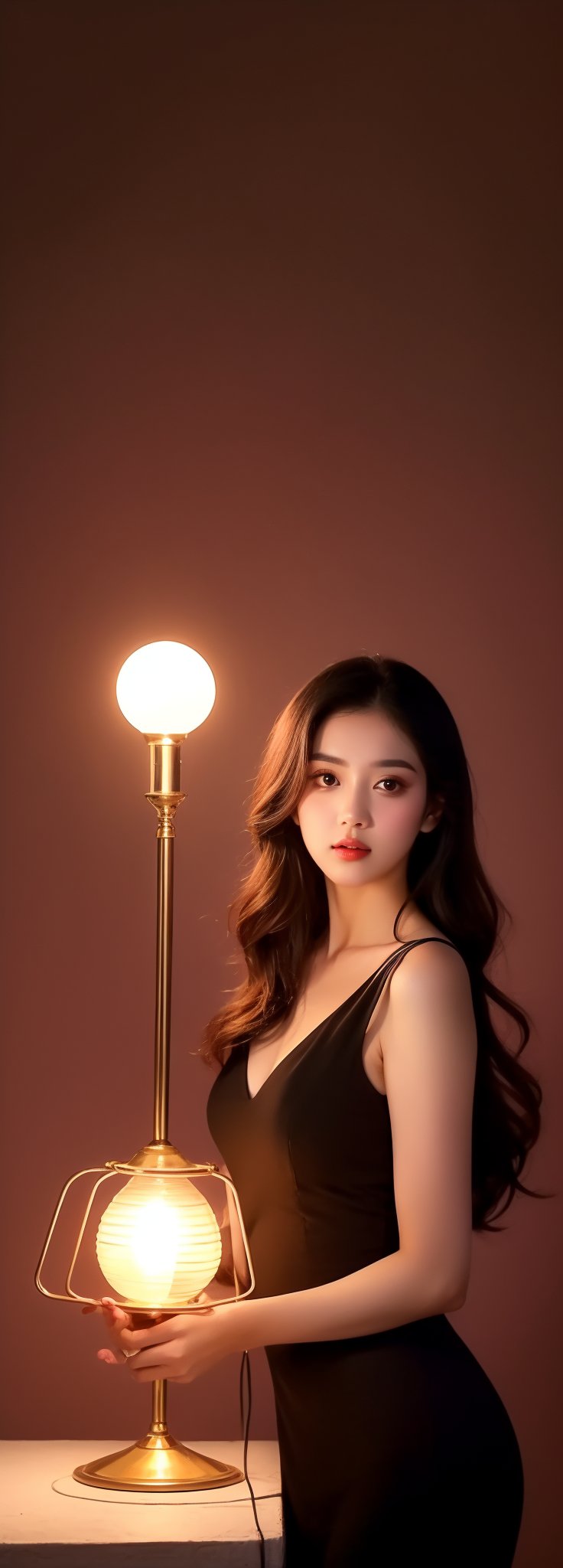 Almond eyes, Normal nose, Reddish light Pink lips, Long black hair, Hourglass Figure, Indian Black dress, Holding a Lamp or light, Diwali Background, 1 girl ,masterpiece,girl,perfect light,Korean