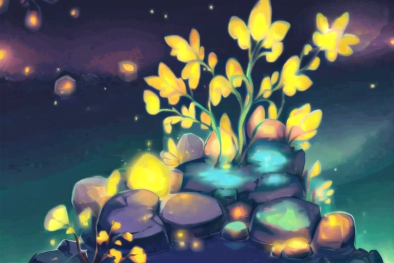 ((glowing,Phosphora,glowing Phosphora plant,glowing Phosphora rocks)),glowing,Phosphora,glowing Phosphora plant,glowing Phosphora rocks,Aurora Background,In a serene and mystical scene, a glowing Phosphora plant stands tall amidst a bed of glowing Phosphora rocks. The soft, ethereal light emanates from the plant's delicate petals and the rocks' crystalline structure, casting an otherworldly glow across the darkening Aurora background.