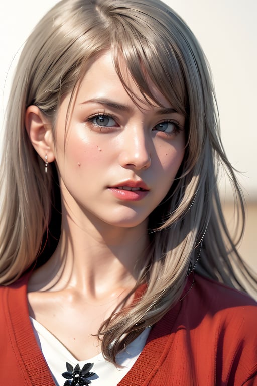 1girl, solo, upper body, grey hair, lips, traditional media, realistic