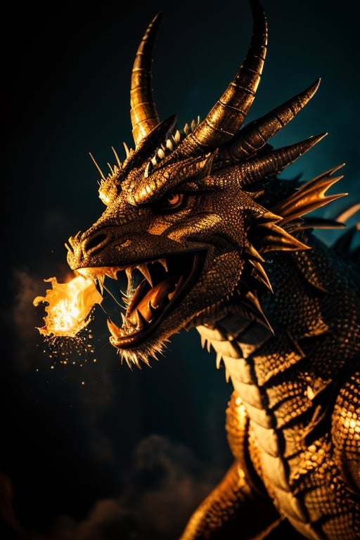 cinematic, film, professional, highly detailed, detailed texture, cinematic lighting, volumetric light, photograph of a dragon breathing fire from its mouth, very high level of detail. variety of colors, with soft natural lighting, sharp focus.