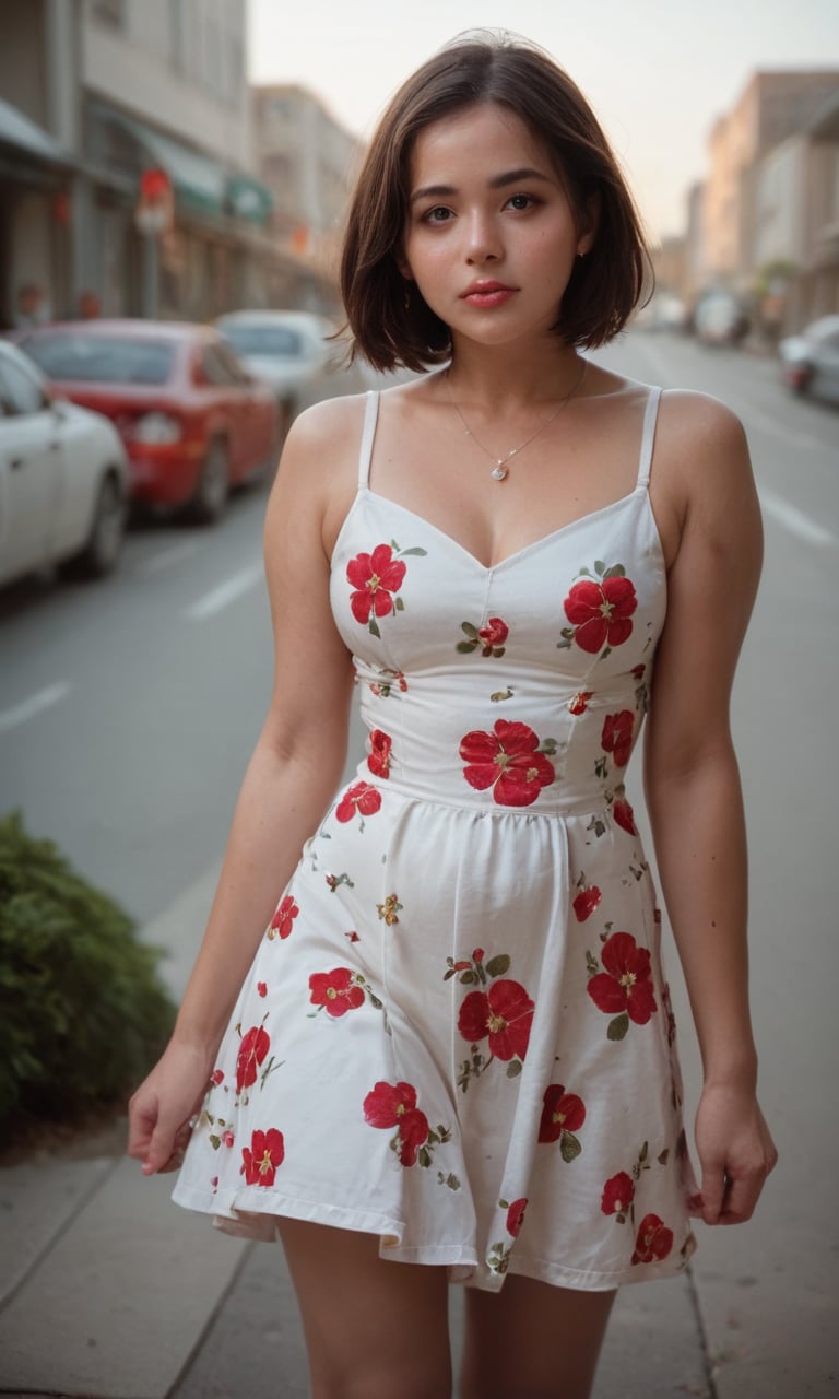 score_9, score_8_up, score_7_up, BREAK source_real, source_photo, photo of a beautiful korean girl in floral printed sundress, on Seoul street