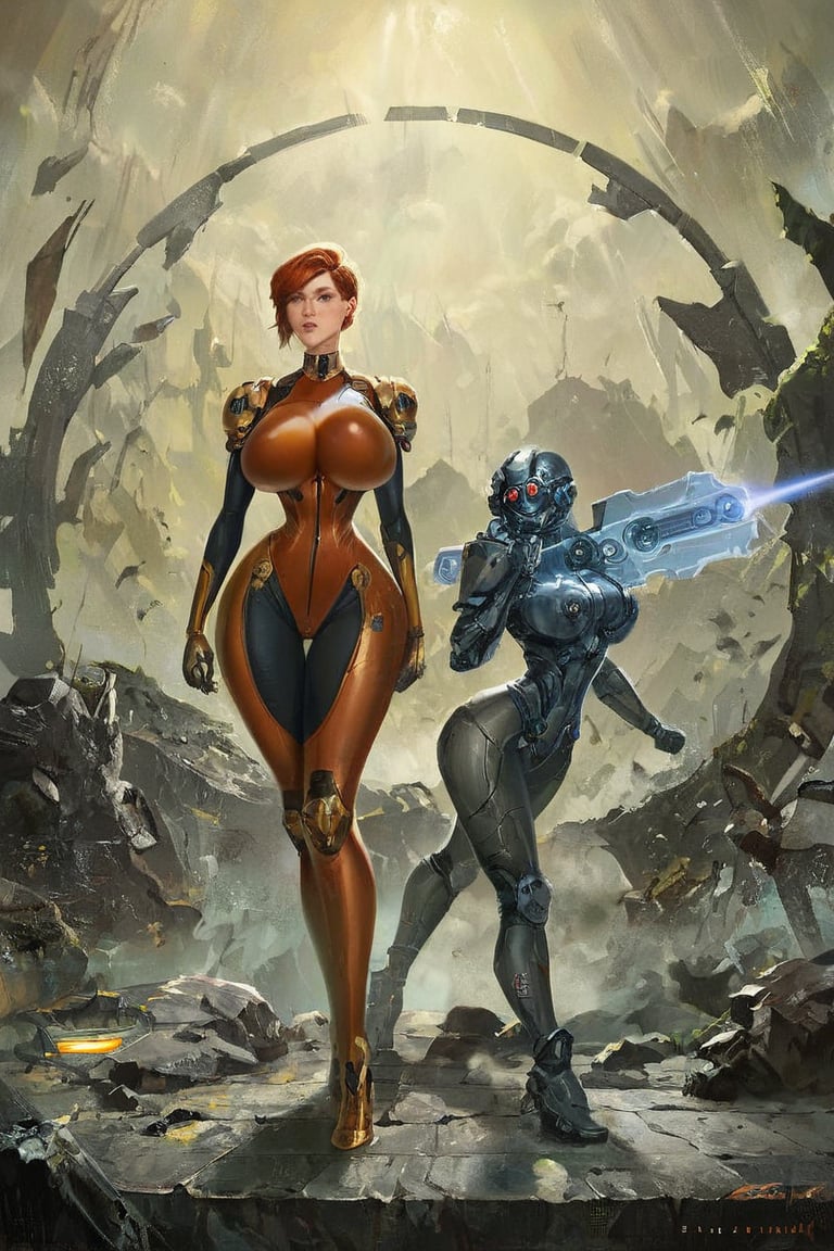 score_9, score_8_up, score_7_up, score_6_up, score_5_up, score_4_up, BREAK 2 girls, looking around, weapons at the ready, dynamic stance, huge breasts, huge curvy hips, narrow waist, skinny, skin tight battle suit, cerulean blue, armor, futuristic, sci-fi, cyberware, cybertech, unexplored world, mist, ancient marvelous structures, ultra highres, atmosphere of mystery and danger, (detailed face:1.2), (detailed eyes:1.2), detailed background, intricate, foggy landscape, ghost person,score_9_up,score_tag,masterpiece,disney pixar style,tag score,source_real