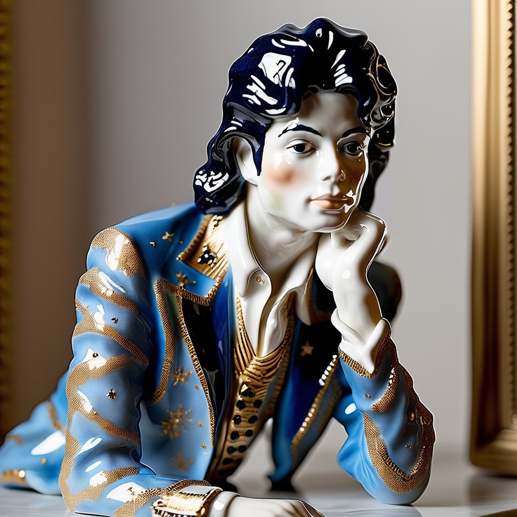 A beautifully crafted ceramic or porcelain figurine of a portrait Michael Jackson