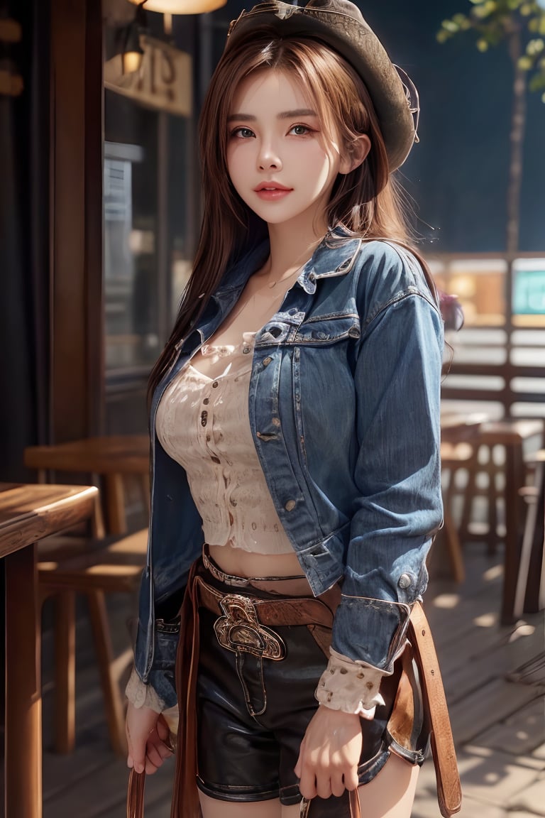 vibrant colors, female, masterpiece, sharp focus, best quality, depth of field, cinematic lighting, ((solo, one woman )), (illustration, 8k CG, extremely detailed), masterpiece, ultra-detailed, solo, ((Cowboy Shot: 1.5)), 1 girl, beautiful korean girl, looking at viewer, 18 yo, over sized eyes, big eyes, smiling, photo of a woman taken by i phone, soft smile, long straight blonde hair, thin nose, high cheek bones, depth of field, coffee shop background, highly detailed, detailed blue eyes,Detailedface