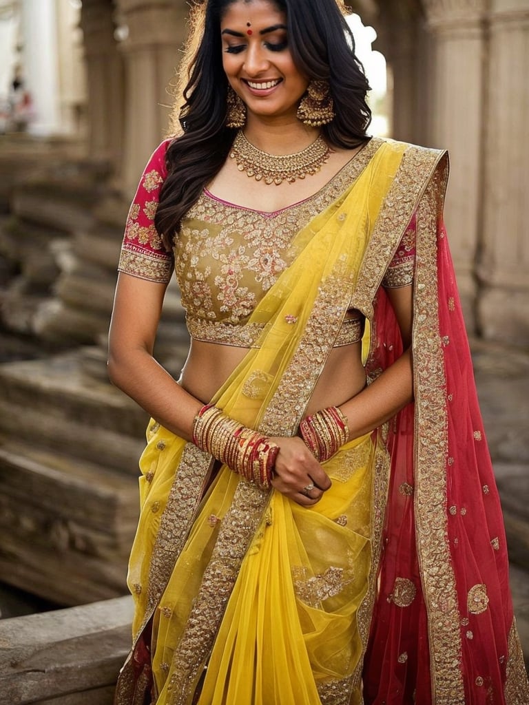 Indian girl in yellow color saari