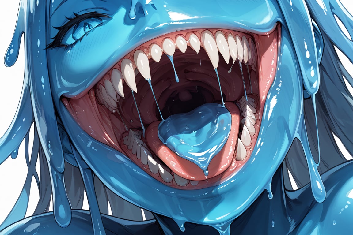 dentata,tongue,sharp teeth,slime,source_anime,score_7_up,score_8_up,score_9, (masterpiece),(Highest quality),(High resolution),(Very detailed),close up