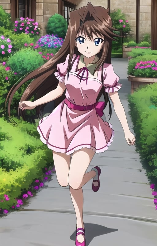 anzu mazaki , dsod, hair brown, blue eyes, long hair, long hair, full body , full body, long hair flying, ,anzu_yugioh , garden beautiful ,   long hair flying, dress black, dress green, dress green, girl young
Long hair,smile, smile, 