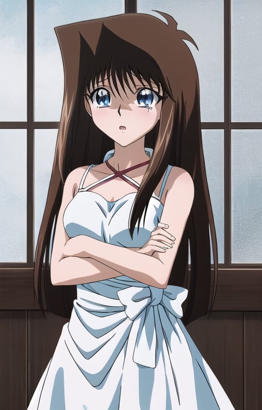 Anzu mazaki , duel monsters , hair brown, blue eyes , long hair , long hair , dress black , dress black , cry