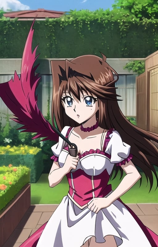 anzu mazaki , dsod, hair brown, blue eyes, long hair, long hair, , , long hair flying, ,anzu_yugioh , garden ross ,   long hair flying, dress black, dress red , dress red 
Long hair