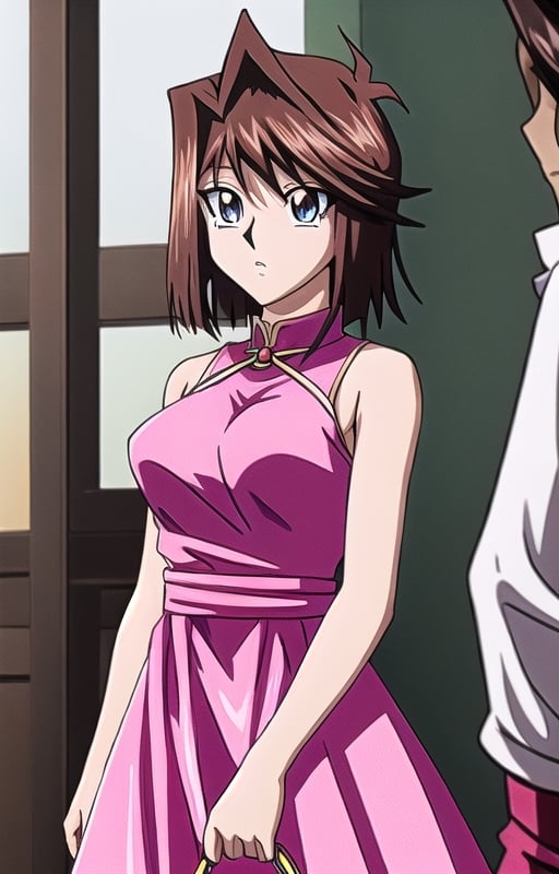 Tea gardner yugioh dsod hair brown long dress pink , eyes blue