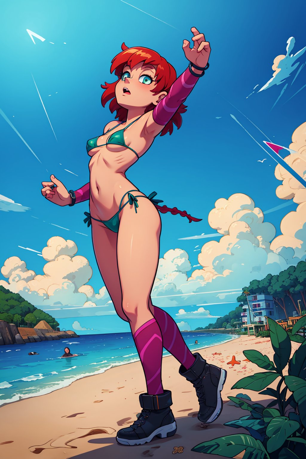 score_9, score_8_up, score_7_up, High resolution, extremely detailed, atmospheric scene, masterpiece, best quality, 64k, high quality, best quality, viper valorant, micro_bikini, beach,GlowingRunes_, milf, 