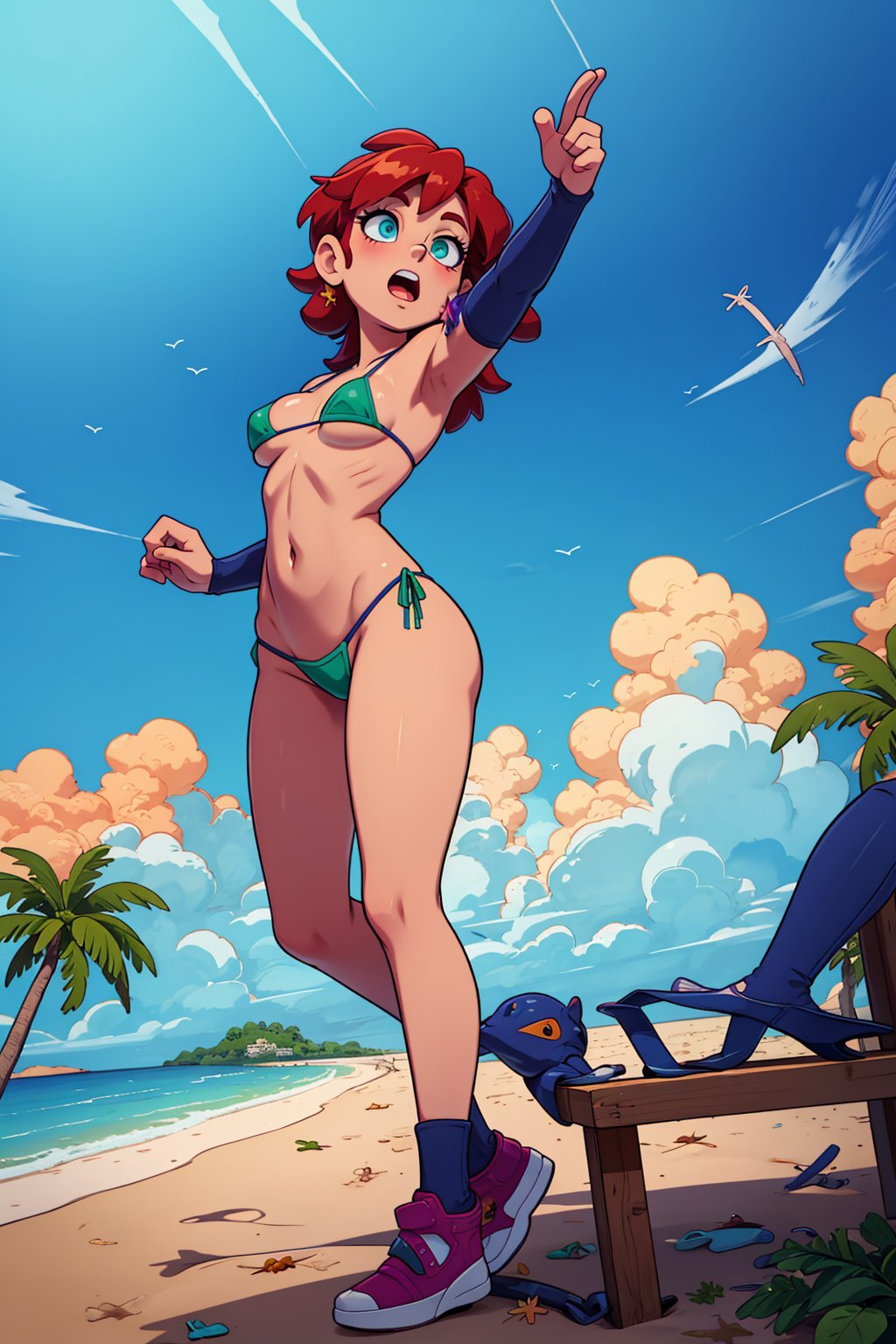 score_9, score_8_up, score_7_up, High resolution, extremely detailed, atmospheric scene, masterpiece, best quality, 64k, high quality, best quality, viper valorant, micro_bikini, beach,GlowingRunes_, milf, 