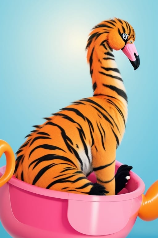 Tiger, cute, cartoon, chubby, looks like a flamingo 