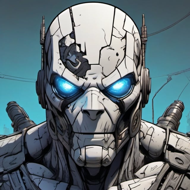 inked, splash art, cover art, masterpiece, best quality, highly detailed, intricate, 8k, sharp focus, An evil male human comic character, marvel style drawing, character standing reference, front side and back views of one single character, icy eyes with black pupils. blue and black lightly armored suit, white hair, white luminance from body, scowl. jaw is grotesquely wired shut with wires across the top and bottom lips. full body, turnaround,  (angry:0.5), intense shadow, vfx, by todd mcfarlane,Comic Book-Style 2d