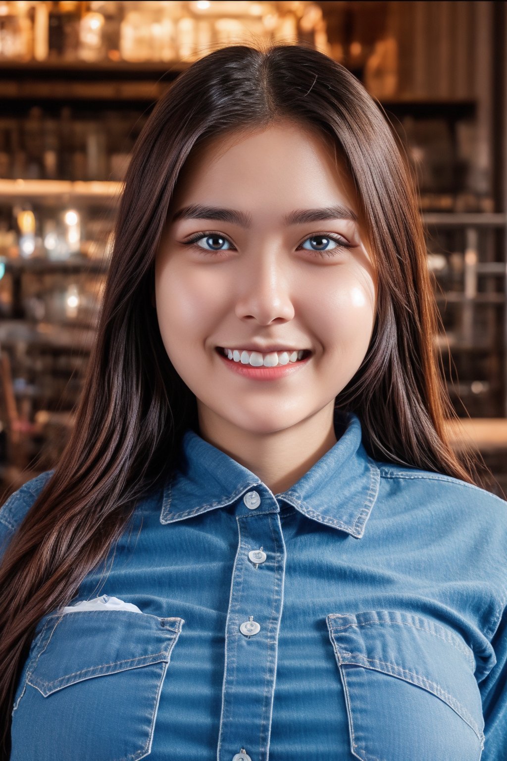 1 20 years old teenager girl, wear check shirt,  and jeans, handsome face, perfect eyes, perfect face expression, cute smile, realistic ,photo of perfecteyes eyes